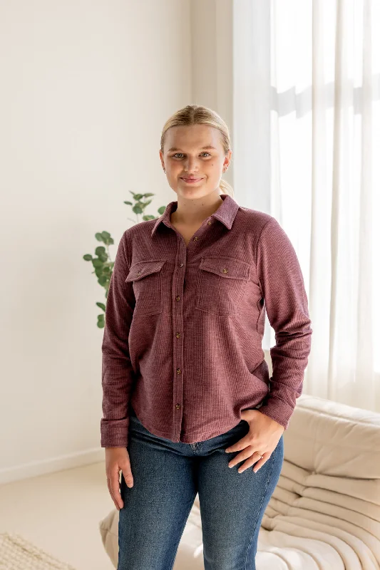 Rylan Button Down Shirt | Eggplant-- Terry Blend Velvet Blend Canvas Blend