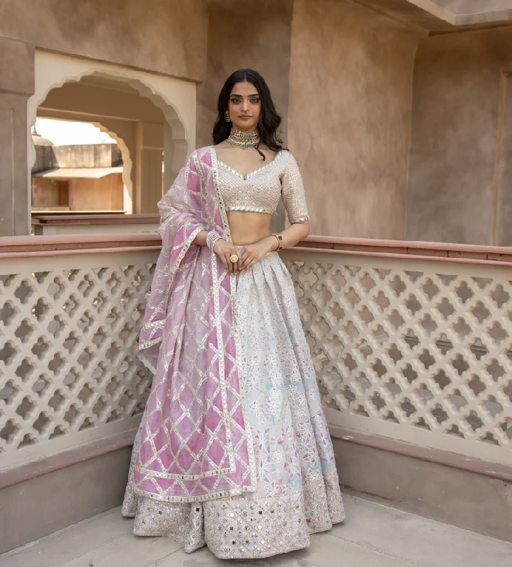 Abhinav Mishra Gotta Mirror Embellished Blouse With Printed Gotta Skirt Flowy Bohemian Blouse