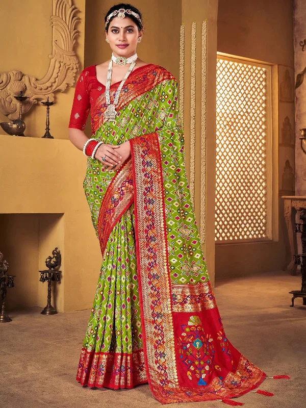 Saree Mall Women's  Blend Green Woven Design Designer Saree With Blouse Piece-SMNGLM1002 Satin Long Blouse