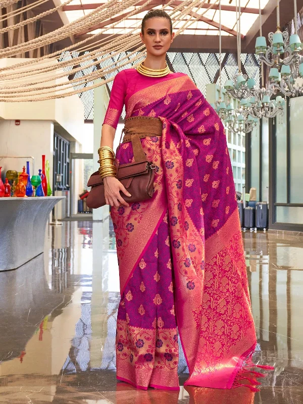 Saree Mall Women's  Blend Magenta Woven Design Designer Saree With Blouse Piece-KALKA303006 Cotton Casual Blouse