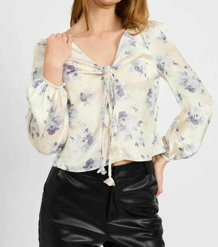 Petra Blouse In Ivory/blue/gray Double Button Blouse
