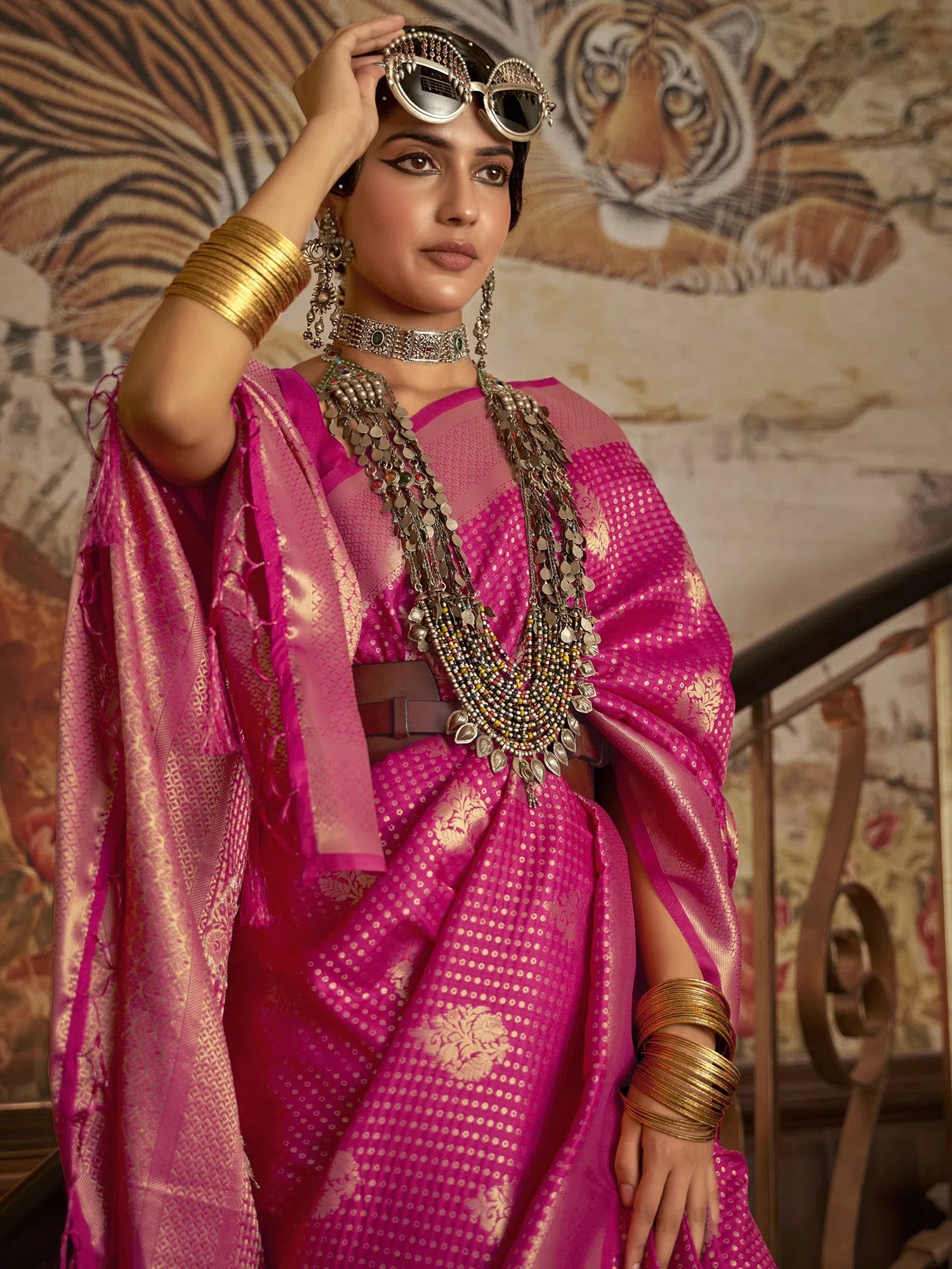 Saree Mall Women's  Blend Magenta Woven Design Designer Saree With Blouse Piece-KURINA273006 Classic White Blouse