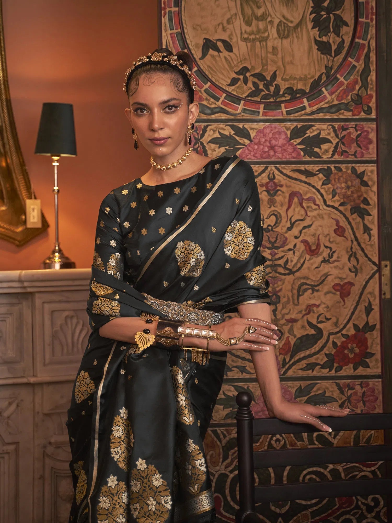 Saree Mall Women's  Blend Black Woven Design Designer Saree With Blouse Piece-KONRAD292002 Delicate Bow Blouse