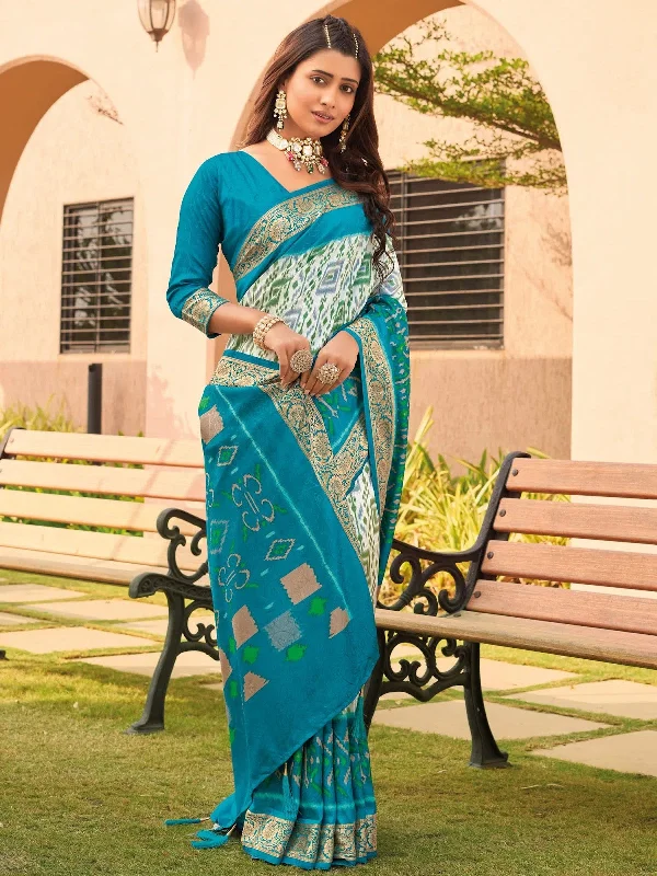 Saree Mall Women's Viscose White Woven Design Designer Saree With Blouse Piece-SMART2001 Office Formal Blouse