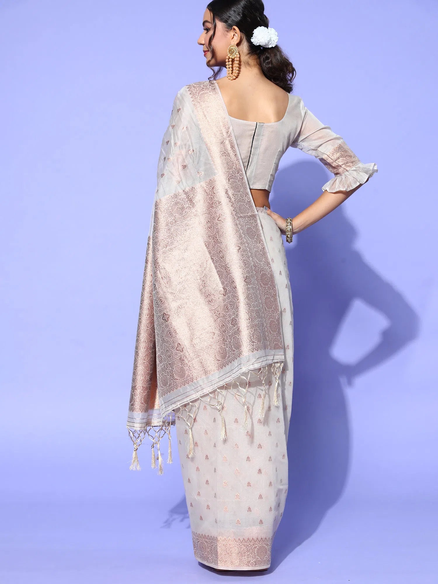 Saree Mall Women's Modal Cream Woven Design Celebrity Saree With Blouse Piece-KORH241006 Collared Satin Blouse Saree Mall Women's Modal Cream Woven Design Celebrity Saree With Blouse Piece-KORH241006 Collared Satin Blouse