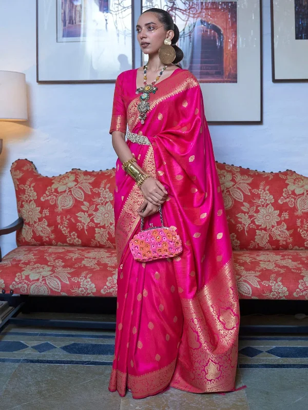 Saree Mall Women's  Blend Pink Woven Design Designer Saree With Blouse Piece-KANYATHA301006 Lightweight Floral Blouse