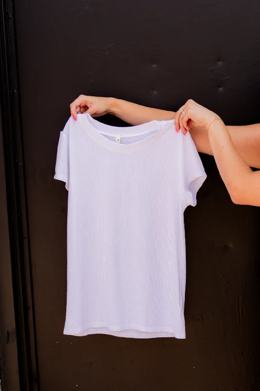 Jocelyn Ribbed T-Shirt | Off White-- Iron Safe Non-Iron Wrinkle Free
