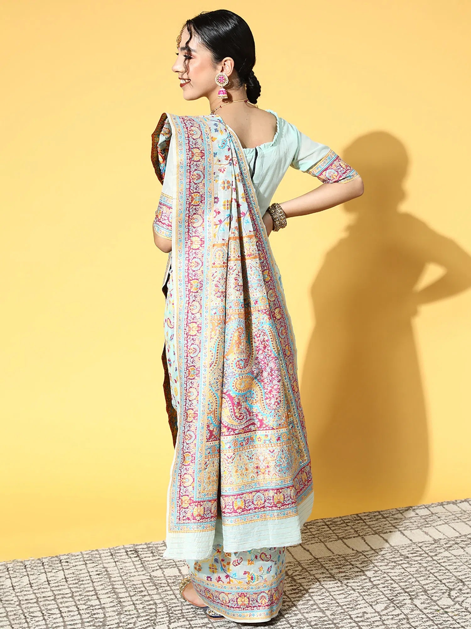 Saree Mall Women's Modal Pink Woven Design Celebrity Saree With Blouse Piece-KORH241005 Double Button Blouse Saree Mall Women's Modal Pink Woven Design Celebrity Saree With Blouse Piece-KORH241005 Double Button Blouse
