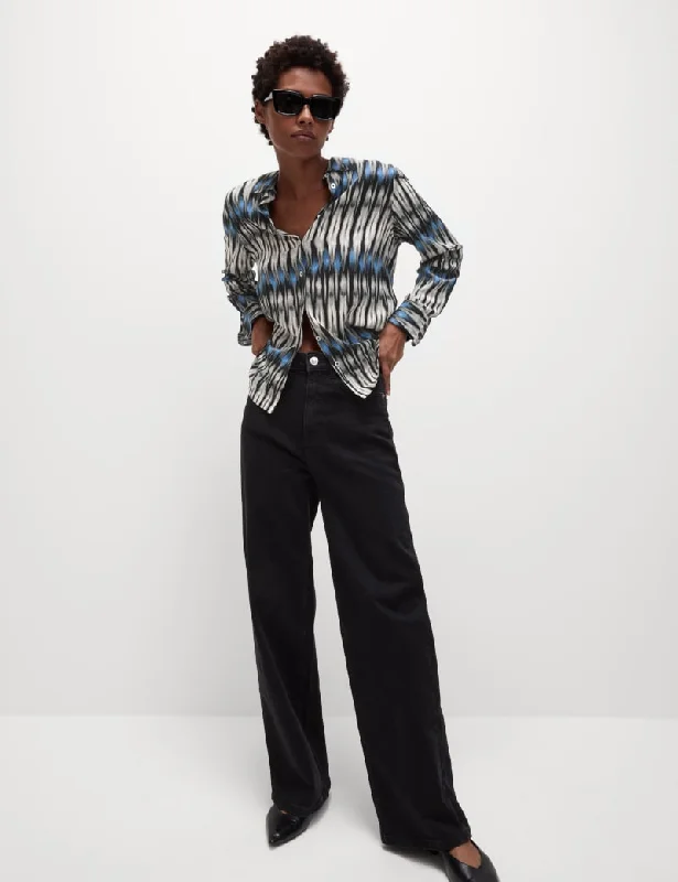 Printed Collared Button Through Shirt-- Oversized T-Shirt Spandex breathable