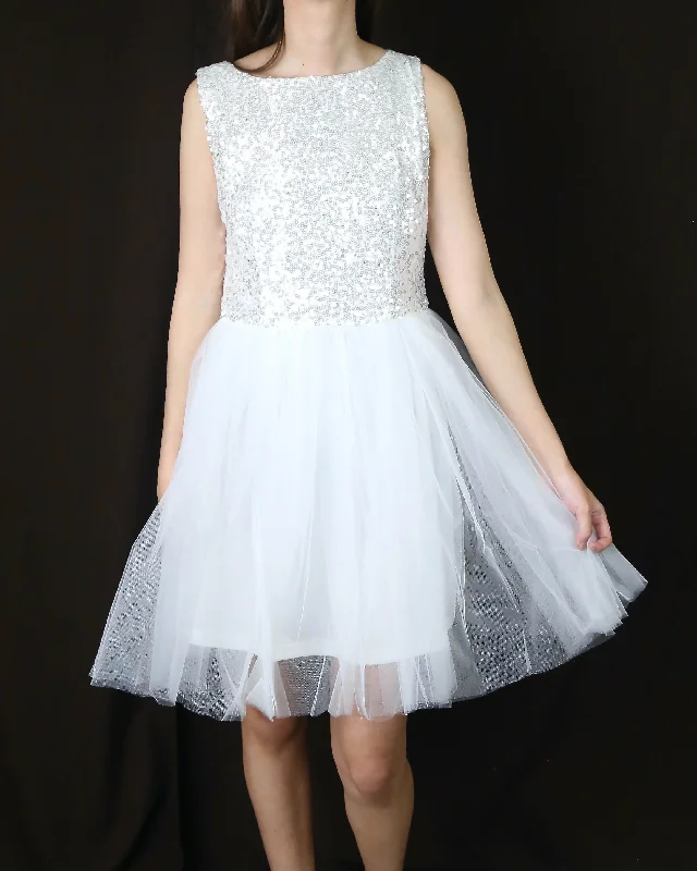 Sugar Plum Dazzling Sequin Darling Party Dress in White Mermaid Tail Wedding