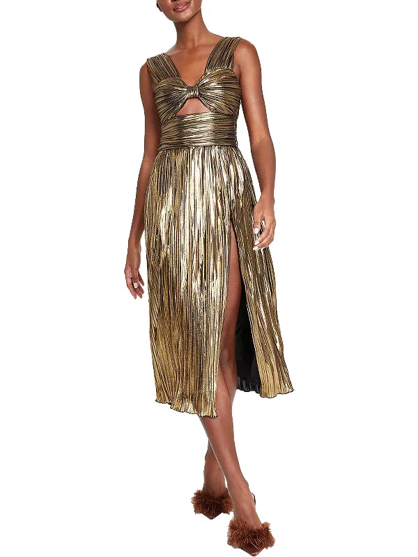 Womens Metallic Midi Cocktail And Party Dress Tunics Fashionable trendy