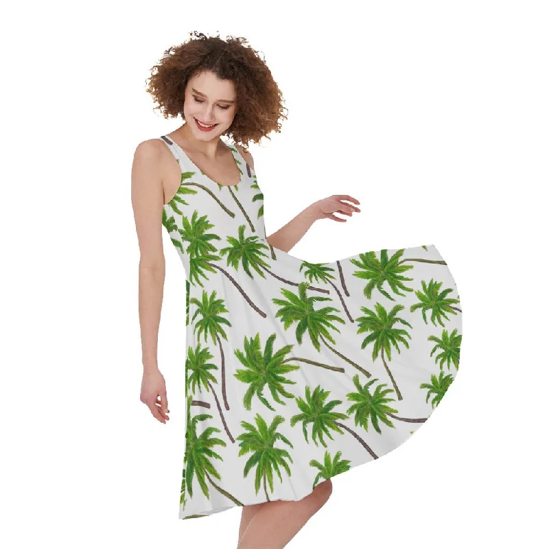 Palm Tree Pattern Print Sleeveless Knee Length Dress Tunics Floral girly