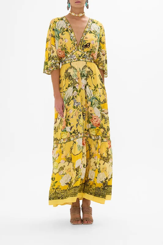 WAISTED DRESS WITH HEM RUFFLE PATHS OF GOLD Tunics Evening elegant