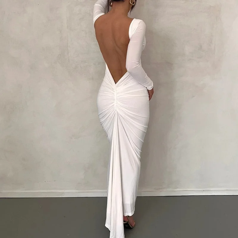 BerriesJam - Backless Long Sleeve O Neck Folds Evening Party Dress Tunics Timeless classic BerriesJam - Backless Long Sleeve O Neck Folds Evening Party Dress Tunics Timeless classic
