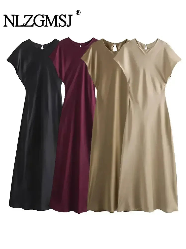 TRAF 2024 Midi Satin Dress Woman Long Dresses For Women Chic And Elegant Evening Dresses Female Party Dress Tunics Solid Classic TRAF 2024 Midi Satin Dress Woman Long Dresses For Women Chic And Elegant Evening Dresses Female Party Dress Tunics Solid Classic