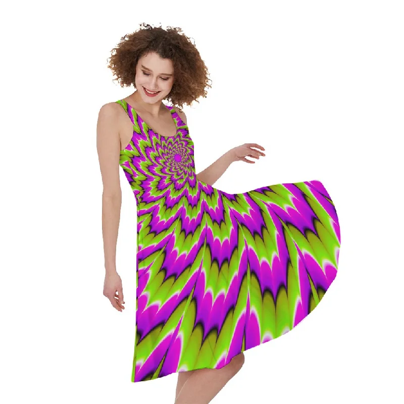 Green Explosion Moving Optical Illusion Sleeveless Knee Length Dress Tunics Ceremony elegant Green Explosion Moving Optical Illusion Sleeveless Knee Length Dress Tunics Ceremony elegant