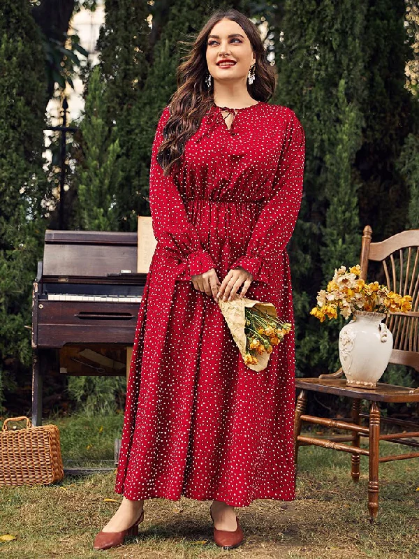 BerriesJam - 2024Plus Size Polka Dot Long Sleeve Loose Party Dress Tunics Ceremony elegant BerriesJam - 2024Plus Size Polka Dot Long Sleeve Loose Party Dress Tunics Ceremony elegant