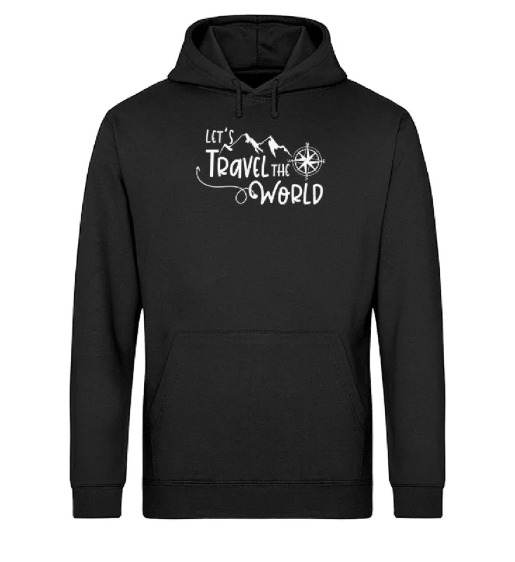 Lets travel the world - Unisex Organic Hoodie Hoodie with Print Artistic Unique