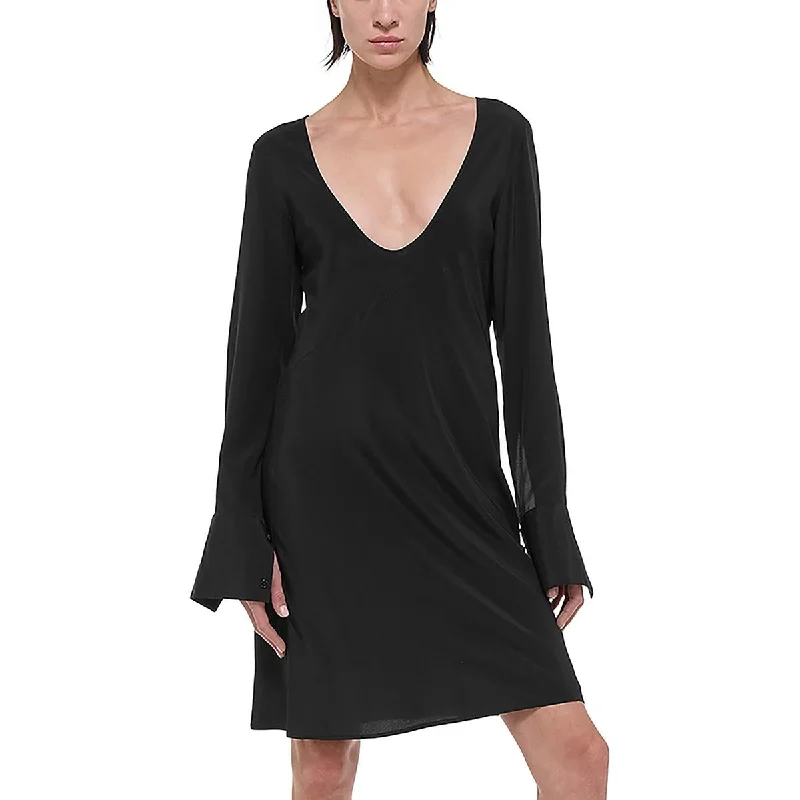 Helmut Lang Womens Opaque Drapey Silk Cocktail And Party Dress Tunics Trendy modern