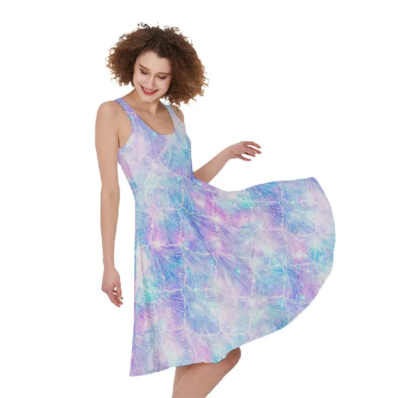 Galaxy Mermaid Scales Pattern Print Sleeveless Knee Length Dress Tunics Fashionable chic Galaxy Mermaid Scales Pattern Print Sleeveless Knee Length Dress Tunics Fashionable chic