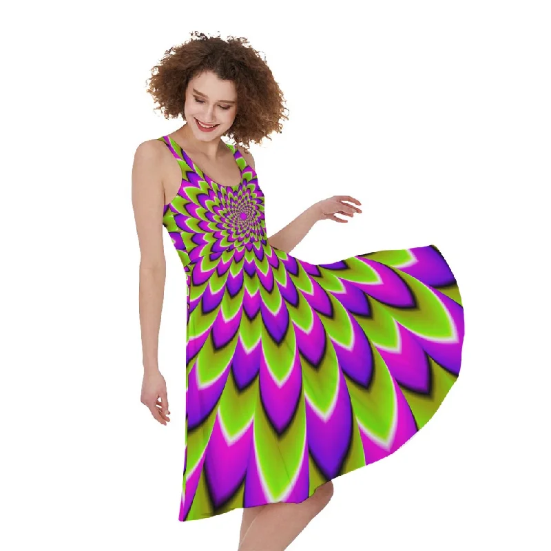 Green Expansion Moving Optical Illusion Sleeveless Knee Length Dress Tunics Seasonal trendy