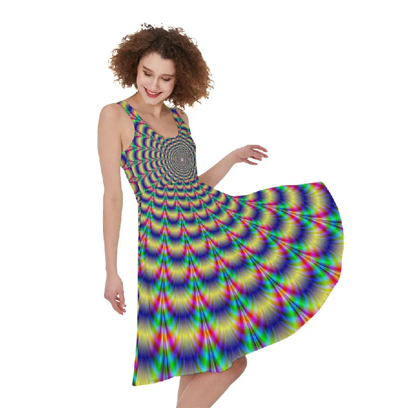 Psychedelic Explosion Optical Illusion Sleeveless Knee Length Dress Tunics Polka dots Psychedelic Explosion Optical Illusion Sleeveless Knee Length Dress Tunics Polka dots