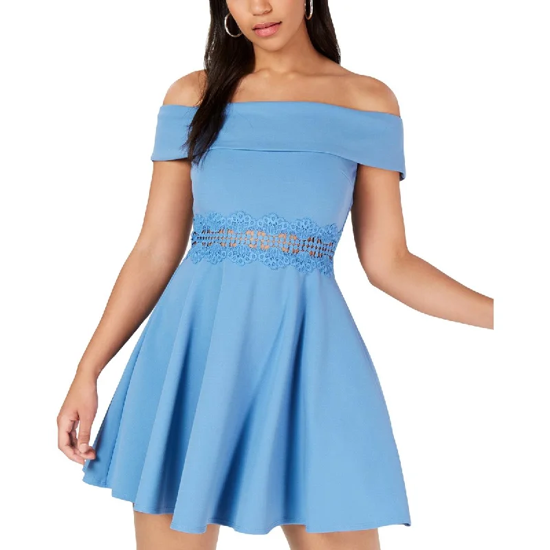 B. Darlin Womens Juniors Off The Shoulder Fit & Flare Party Dress empire Waist empire B. Darlin Womens Juniors Off The Shoulder Fit & Flare Party Dress empire Waist empire