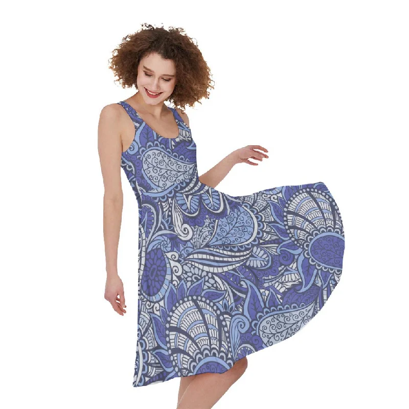 Pigeon Floral Bohemian Pattern Print Sleeveless Knee Length Dress Tunics Stylish modern Pigeon Floral Bohemian Pattern Print Sleeveless Knee Length Dress Tunics Stylish modern