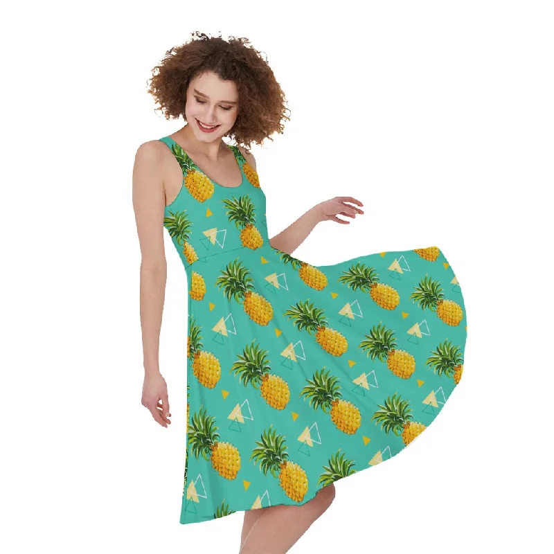 Geometric Pineapple Pattern Print Sleeveless Knee Length Dress Tunics Practical easy-care Geometric Pineapple Pattern Print Sleeveless Knee Length Dress Tunics Practical easy-care