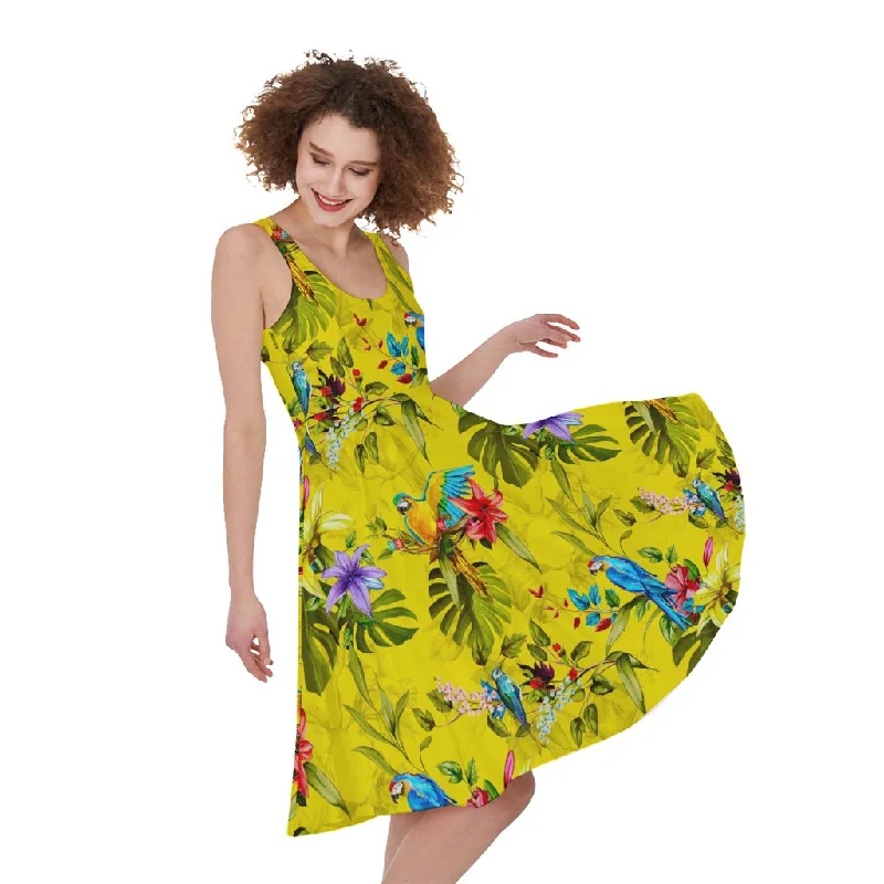 Parrot Tropical Pattern Print Sleeveless Knee Length Dress Tunics Long Elegant