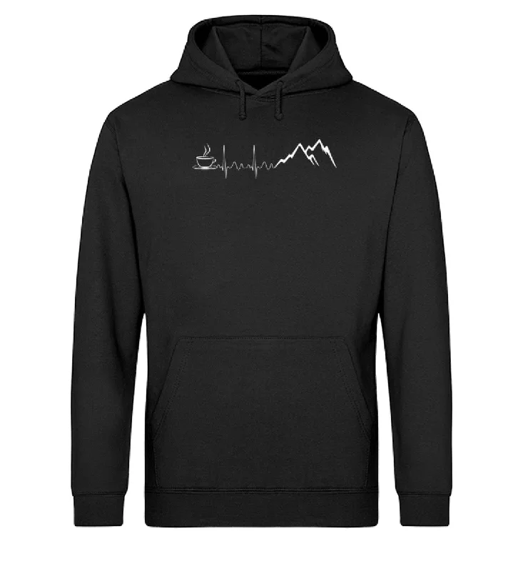 Herzschlag Berge und Kaffee - Unisex Organic Hoodie Hoodie with Slit Hem Functional Movement