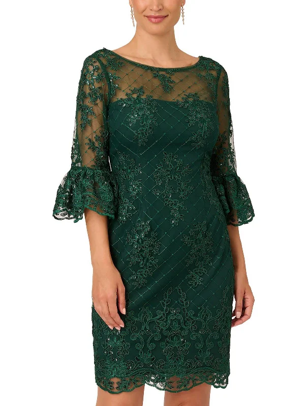 Womens Sequined Above Knee Cocktail And Party Dress Halter Neckline Beach