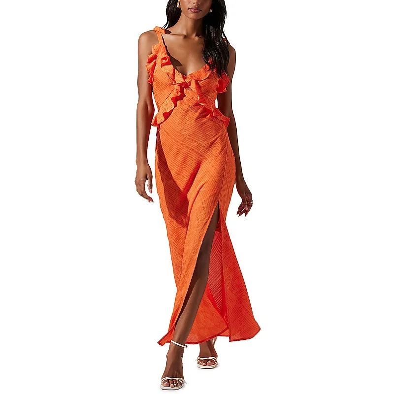 Womens High Side Slit Shoulder Tie Cocktail And Party Dress High-Low Hemline Casual