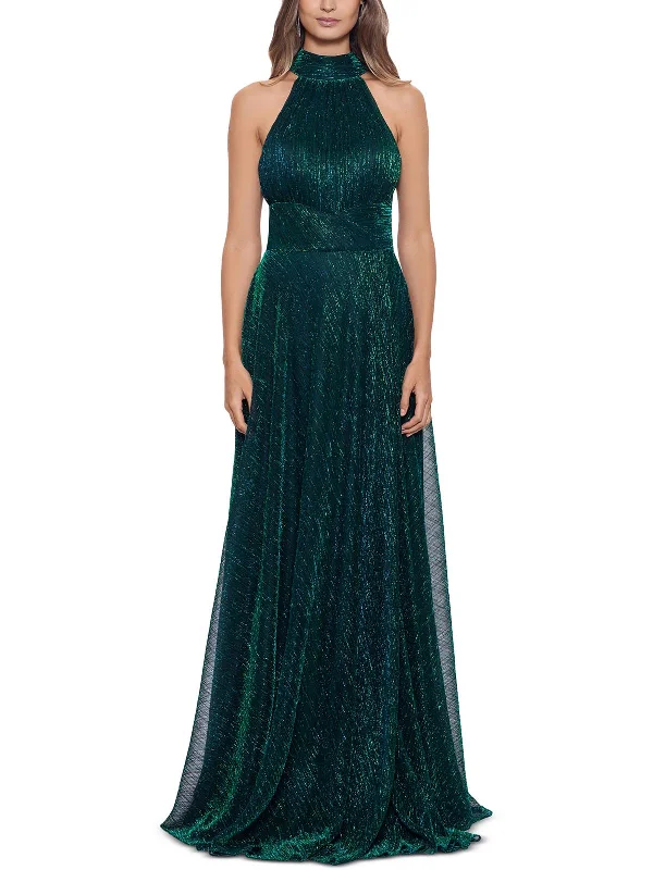 Petites Womens Metallic Halter Evening Dress Tunics Canvas sturdy