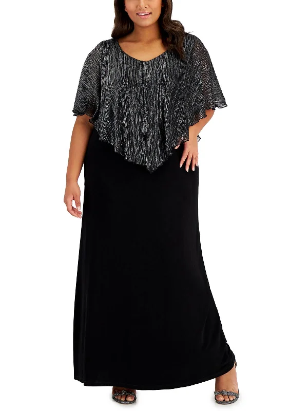 Plus Womens Metallic Cape Overlay Evening Dress Tunics Bestseller popular