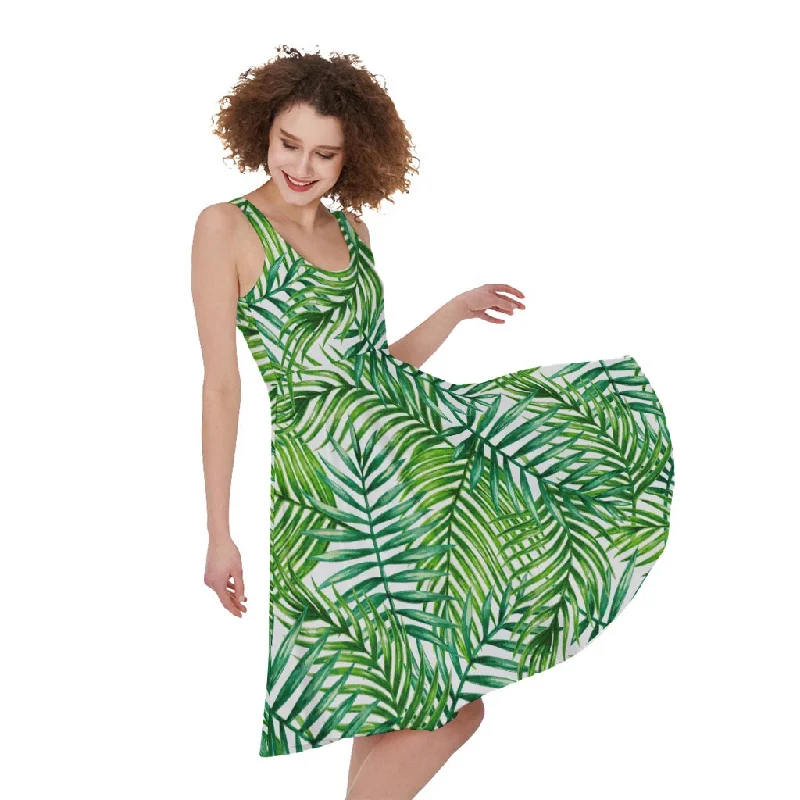Exotic Tropical Leaf Pattern Print Sleeveless Knee Length Dress Pencil Office Professional Exotic Tropical Leaf Pattern Print Sleeveless Knee Length Dress Pencil Office Professional