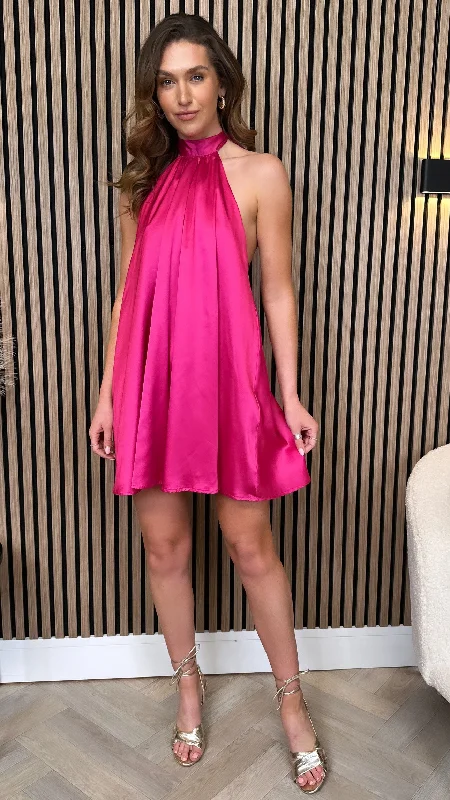 Tori Fuchsia Halterneck Mini Dress Fashionable Mini Dress with Slits