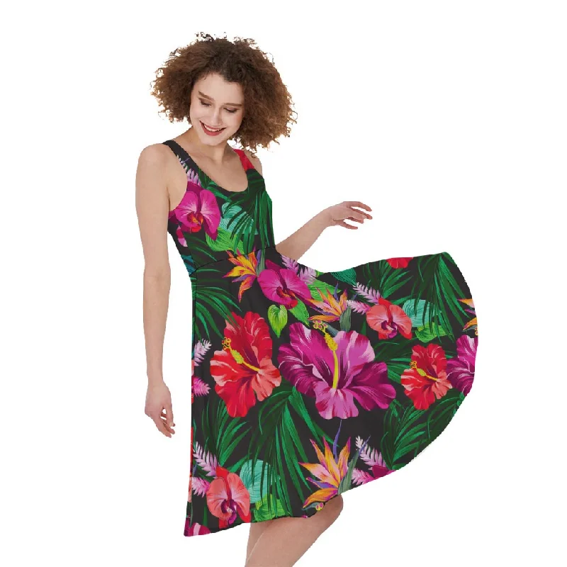 Hawaiian Floral Flowers Pattern Print Sleeveless Knee Length Dress Tunics Luxurious premium Hawaiian Floral Flowers Pattern Print Sleeveless Knee Length Dress Tunics Luxurious premium
