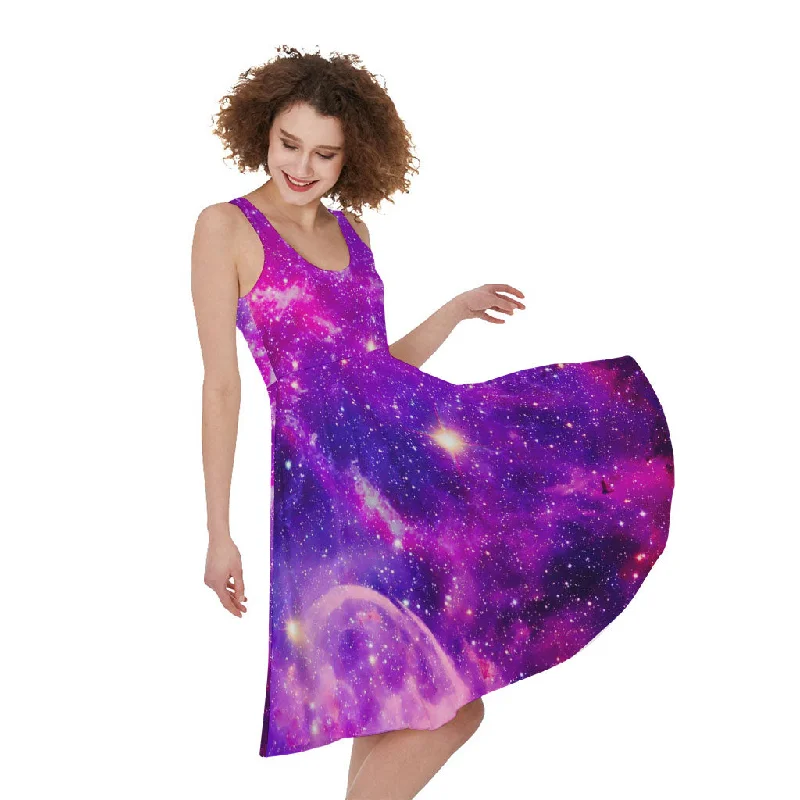 Purple Bursting Galaxy Space Print Sleeveless Knee Length Dress Tunics Trendy modern Purple Bursting Galaxy Space Print Sleeveless Knee Length Dress Tunics Trendy modern