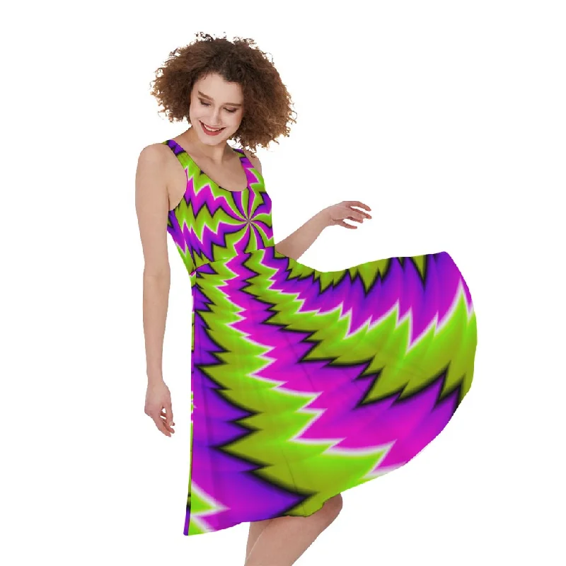 Green Vortex Moving Optical Illusion Sleeveless Knee Length Dress Tunics Silk luxurious Green Vortex Moving Optical Illusion Sleeveless Knee Length Dress Tunics Silk luxurious