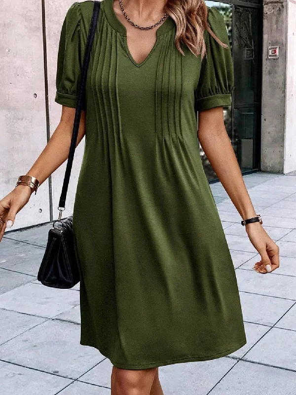 Green V-Neck Mini Dress Cozy Satin Mini Dress