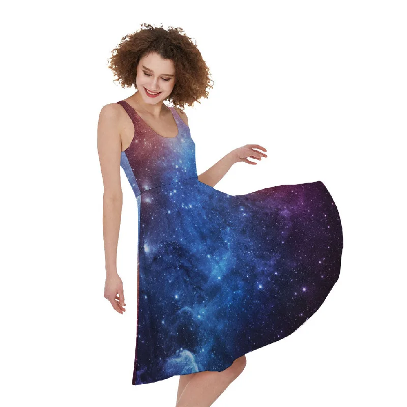 Fiery Universe Nebula Galaxy Space Print Sleeveless Knee Length Dress Casual Short Summer Fiery Universe Nebula Galaxy Space Print Sleeveless Knee Length Dress Casual Short Summer