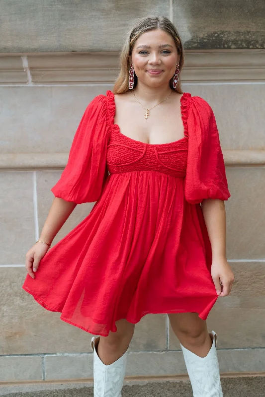 Daria Mini Dress - Red Cozy A-Line Mini Dress
