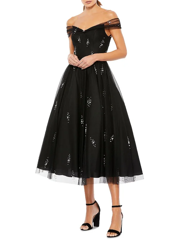 Womens Embelleshed Mid Calf Cocktail And Party Dress Tunics Solid Classic