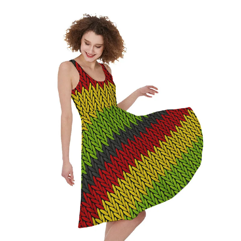 Knitted Style Reggae Pattern Print Sleeveless Knee Length Dress Tunics Velvet soft