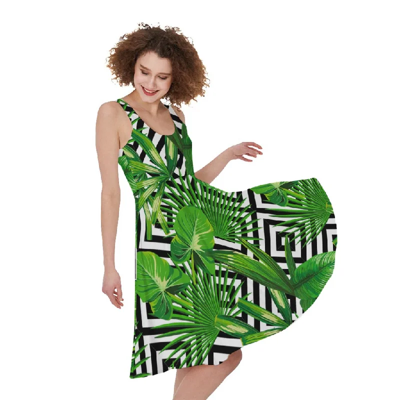 Exotic Tropical Leaves Pattern Print Sleeveless Knee Length Dress Bodycon Club Sequined Exotic Tropical Leaves Pattern Print Sleeveless Knee Length Dress Bodycon Club Sequined
