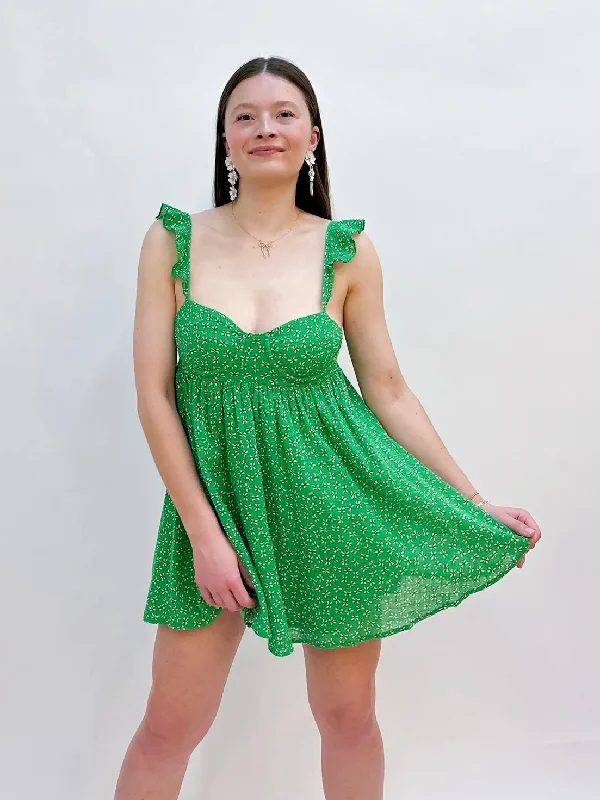 Farah A-Line Mini Dress- Green Elegant Off-Shoulder Dress Mini