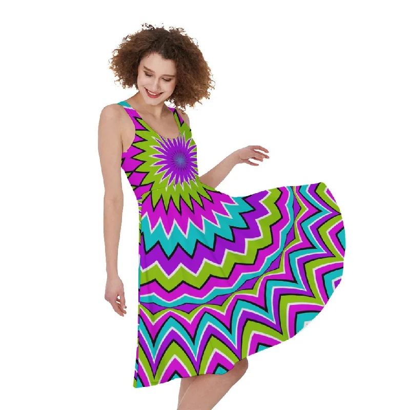 Dizzy Circle Moving Optical Illusion Sleeveless Knee Length Dress Tunics Distressed trendy