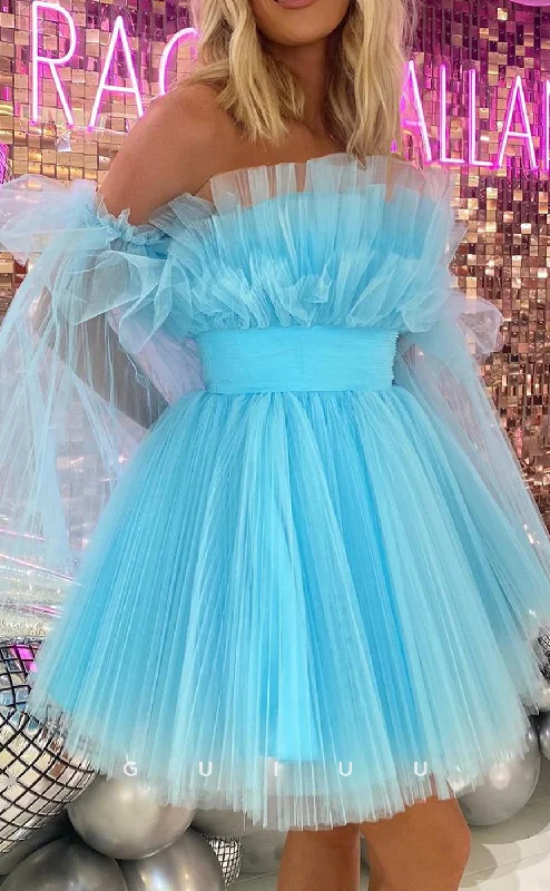 GH803 - Off-Shoulder Tulle Ball Gown Homecoming Party Dress With Puff Sleeves Tunics Velvet soft GH803 - Off-Shoulder Tulle Ball Gown Homecoming Party Dress With Puff Sleeves Tunics Velvet soft