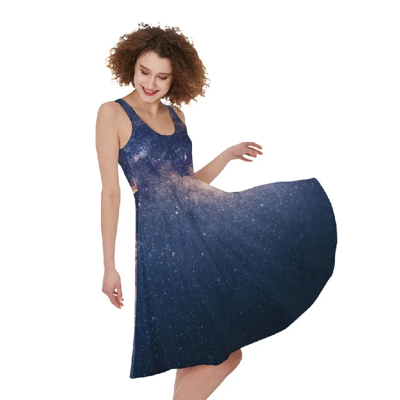 Dark Milky Way Galaxy Space Print Sleeveless Knee Length Dress Tunics Custom made
